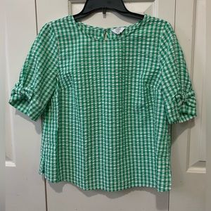 CROWN & IVY. Gingham checkered green & white short sleeve shirt. Petite Small